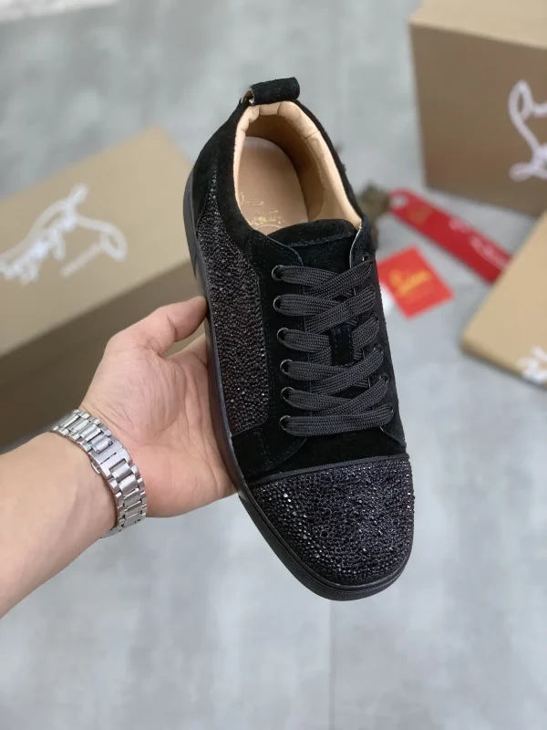 Men's Black Rhinestone Low-Top Sneakers with Sheepskin Lining image 1