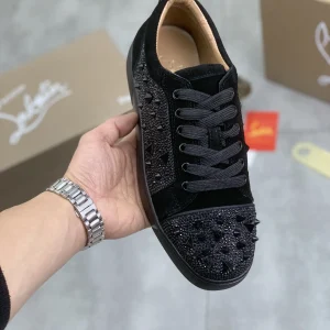 Men's Black Rhinestone Spike Low-Top Sneakers image 1