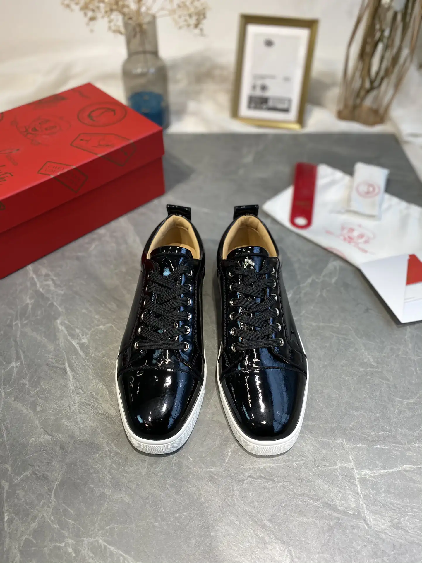 Black Patent Leather Low-Top Sneakers image 1