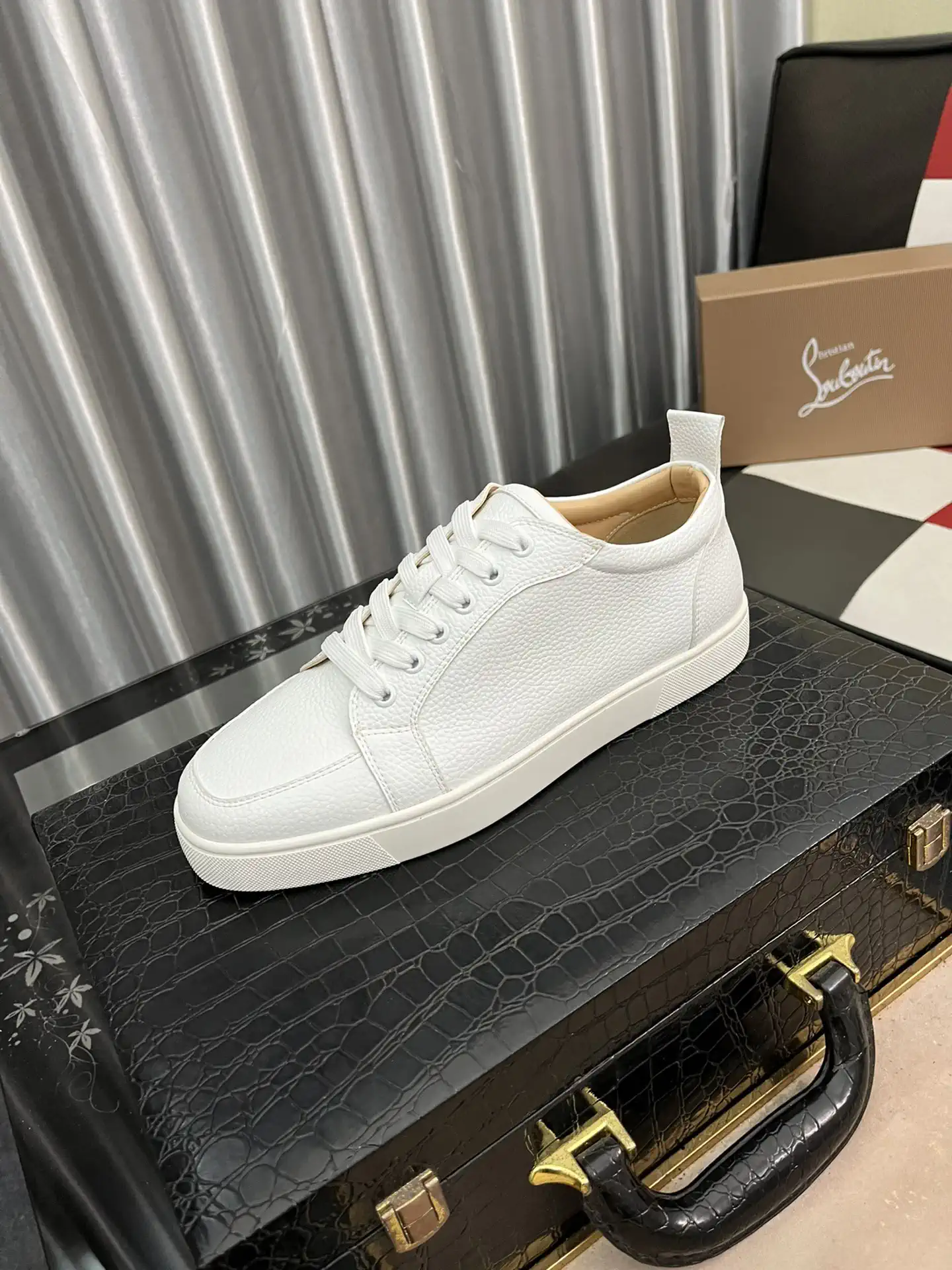 White Leather Casual Skate Sneakers image 1