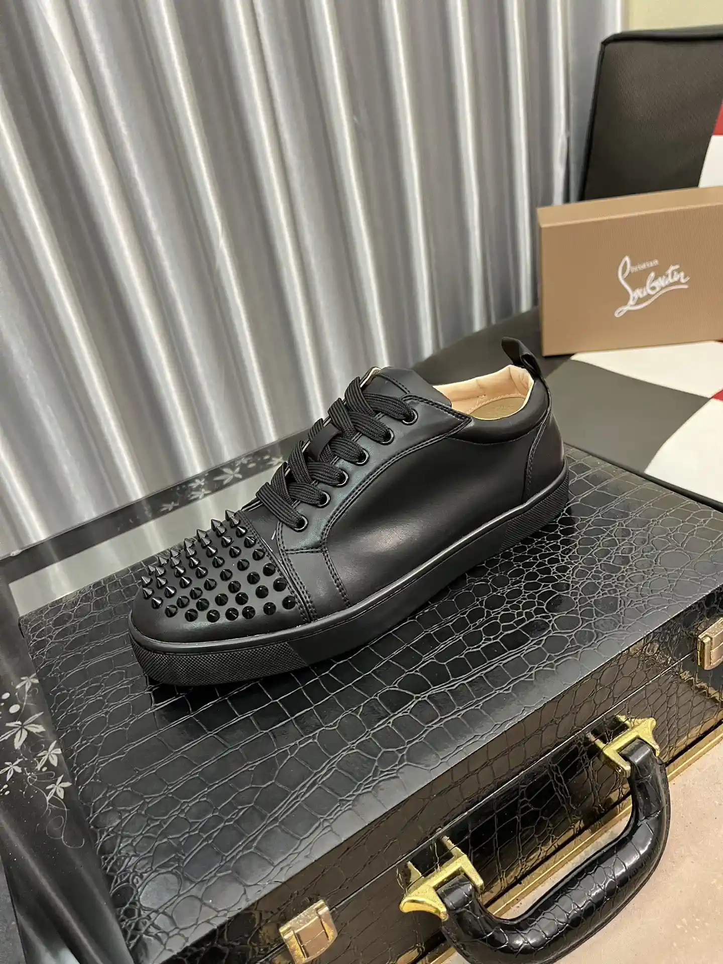 Black Spiked Toe Casual Sneakers image 1