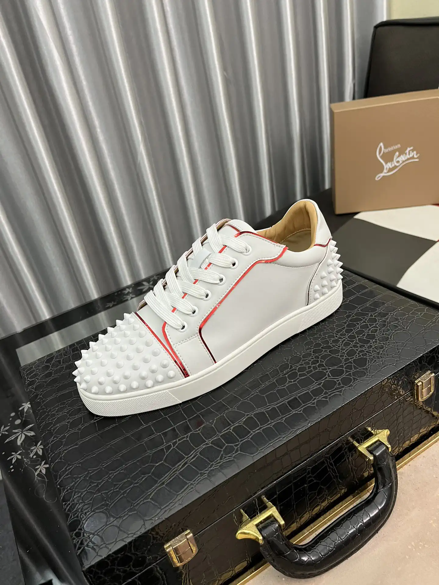 White Spiked Casual Skate Sneakers image 1