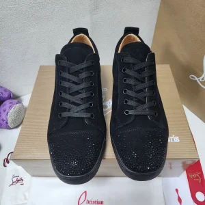 Black Suede Low-Top Sneakers with Rhinestone Toe Cap image 1