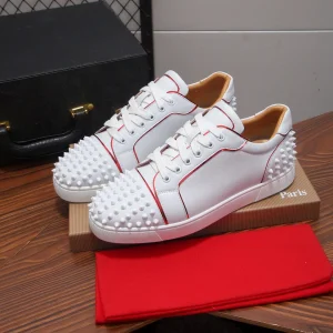 White Low-Top Sneakers with Spiked Toe Cap image 1