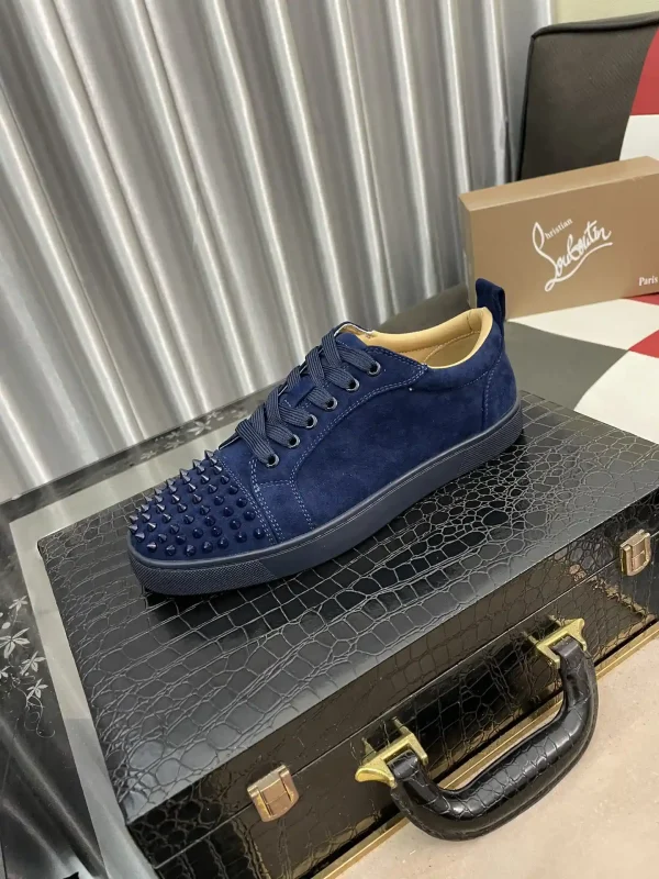 Navy Suede Spiked Toe Casual Sneakers image 1