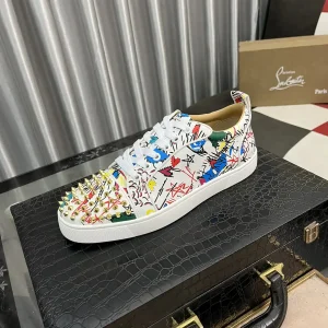 Men's Graffiti Print Spiked Toe Casual Sneakers image 1