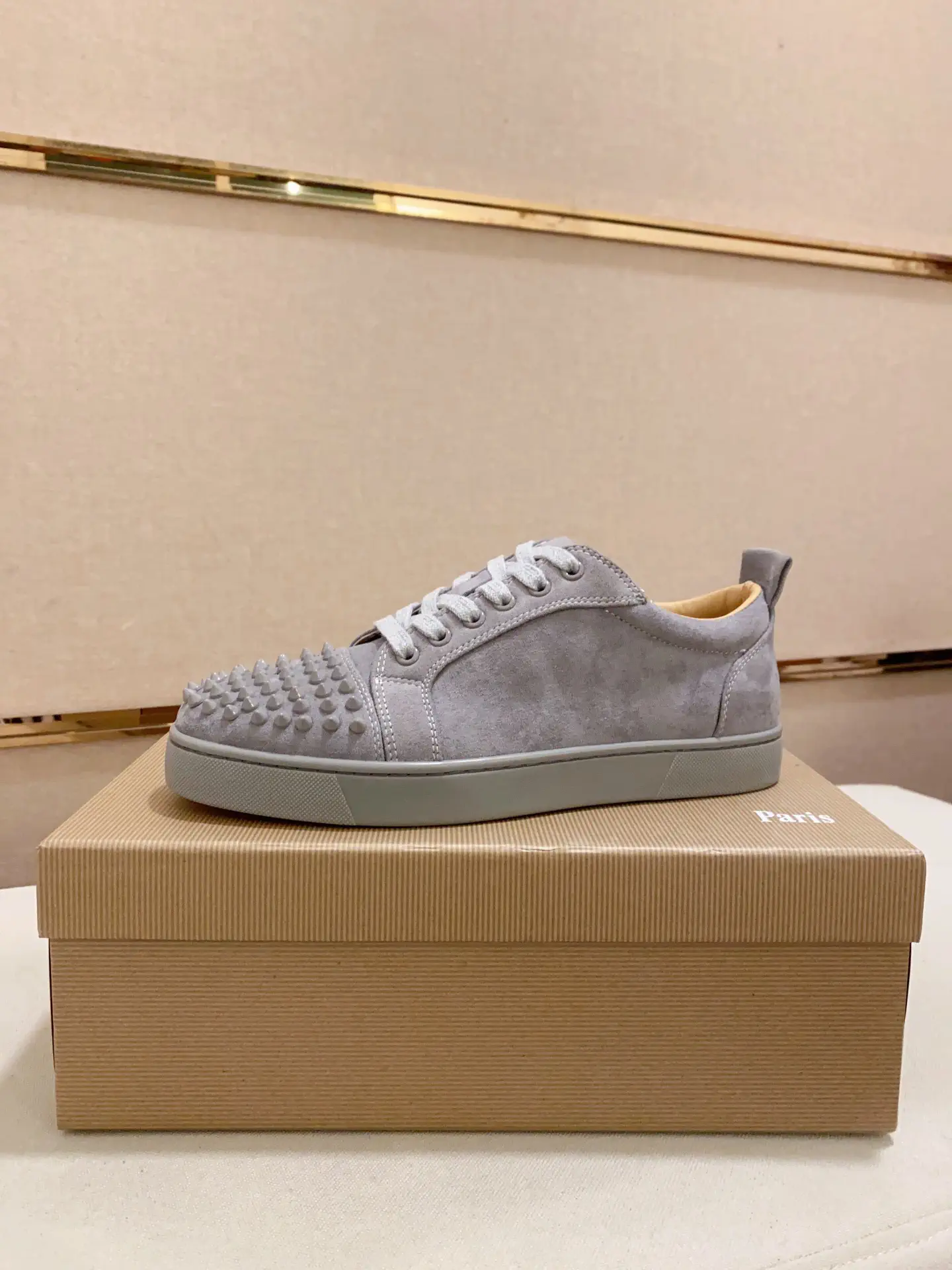 Gray Suede Spike Toe Low-Top Sneakers image 1
