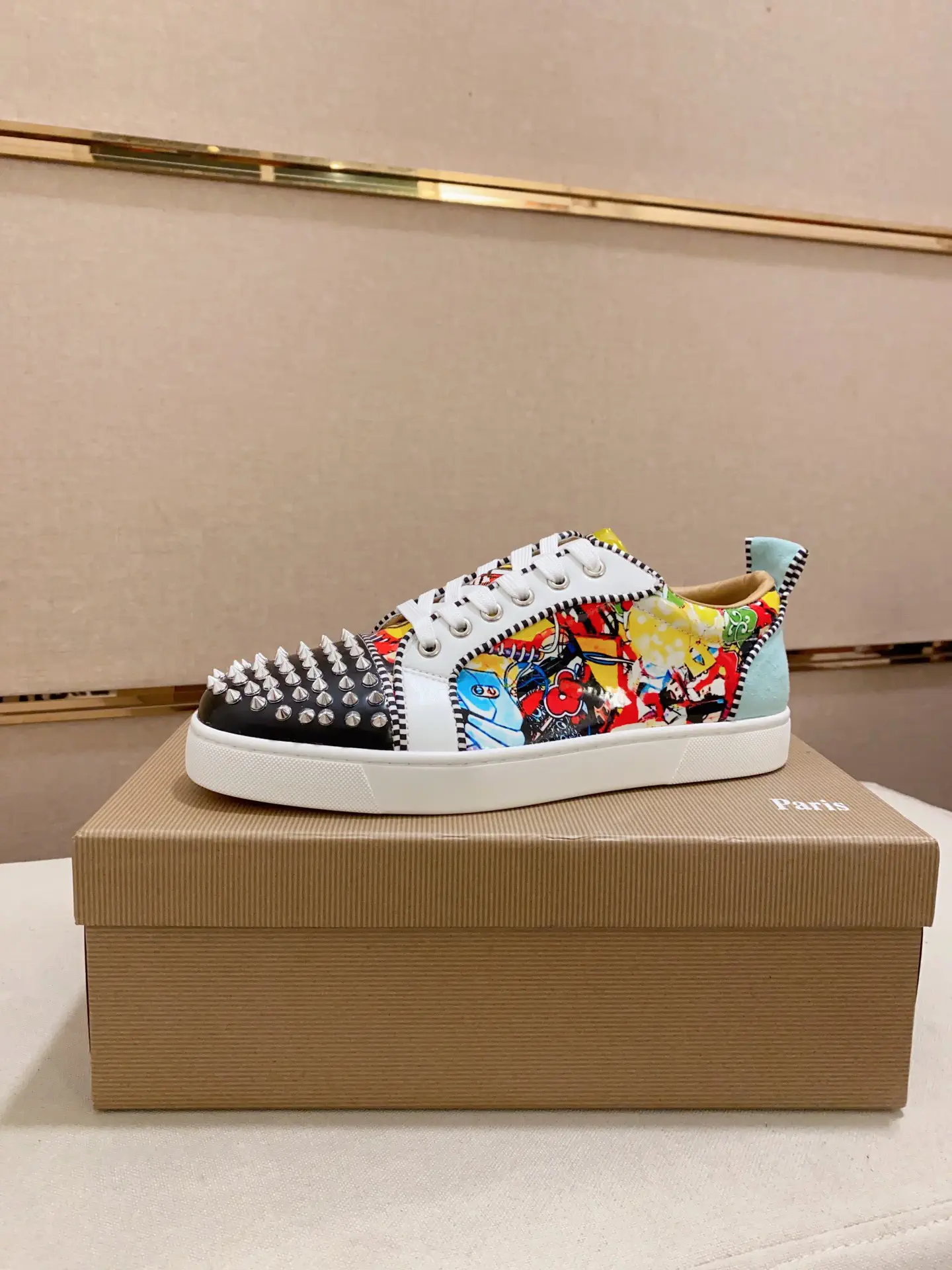 Spiked Toe Graffiti Print Low-Top Sneakers image 1