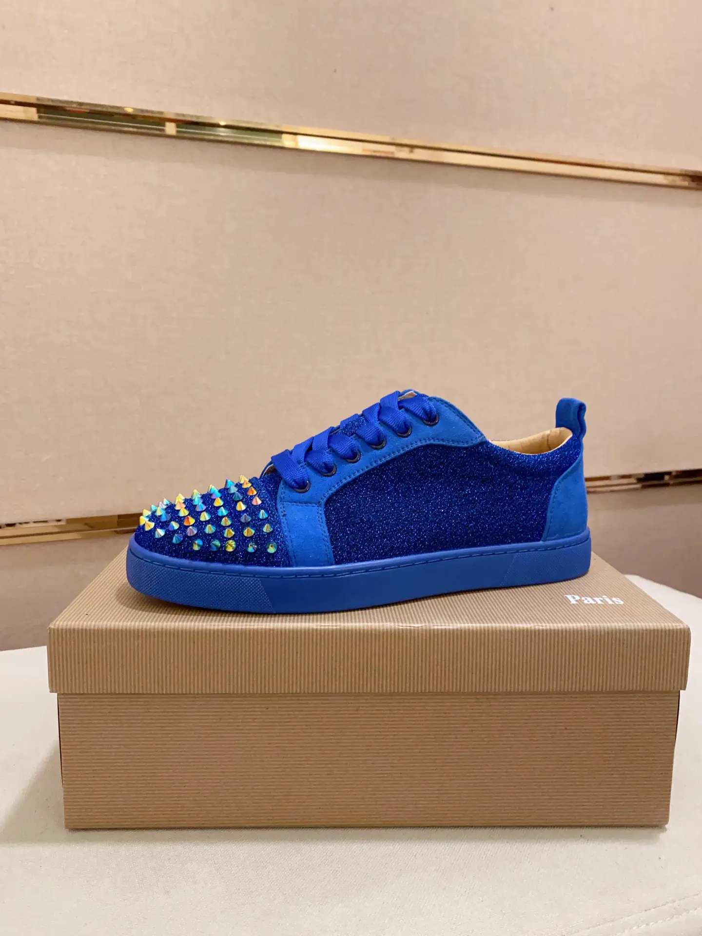 Blue Glitter Spike Low-Top Sneakers image 1
