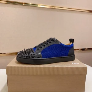 Blue Glitter Spiked Toe Low-Top Sneakers image 1