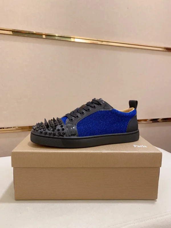 Blue Glitter Spiked Toe Low-Top Sneakers image 1