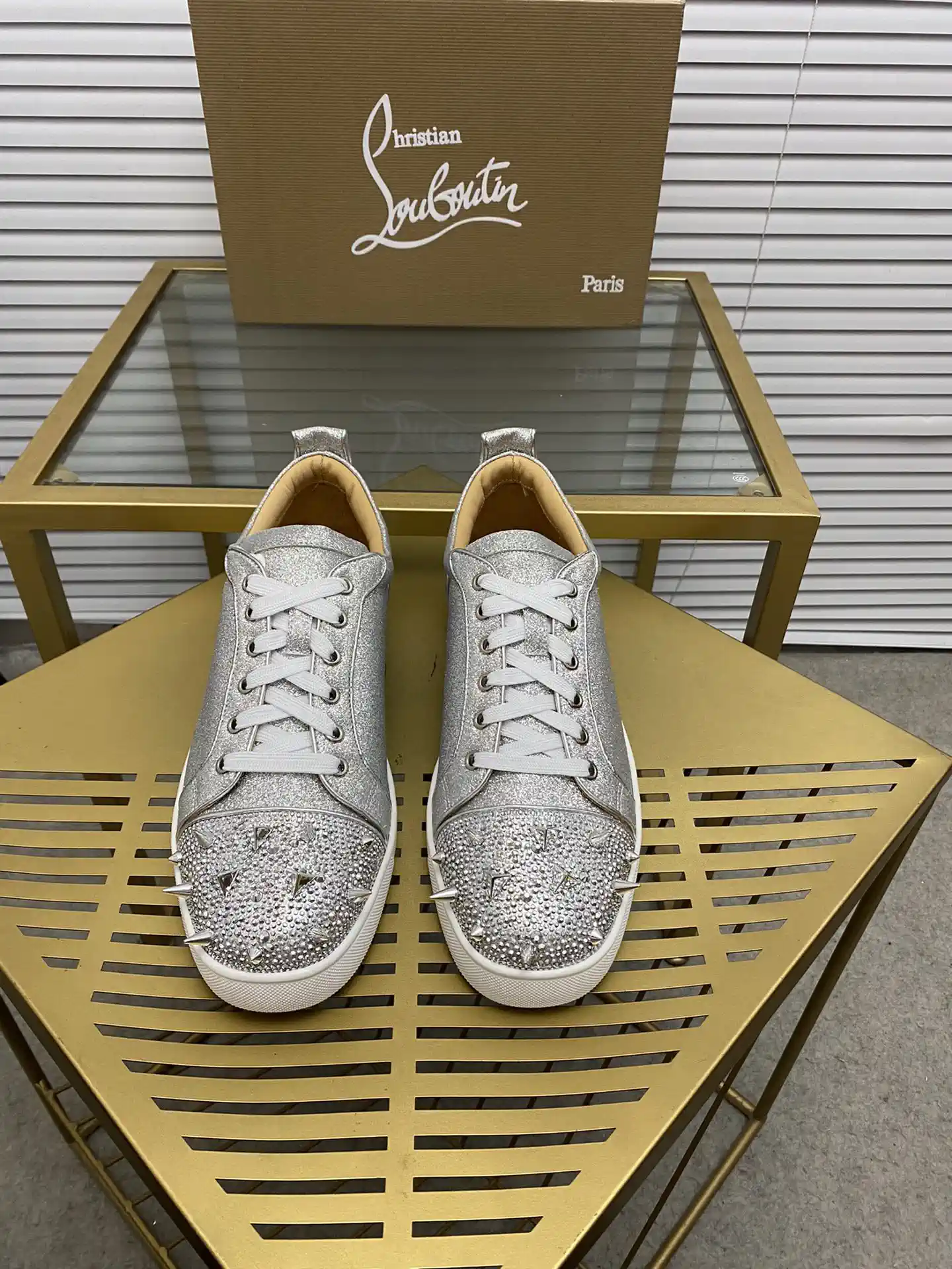 Silver Glitter Spiked Toe Casual Sneakers image 1