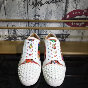 Men's Spiked Toe Casual Skate Shoes with Colorful Print Panels image 1