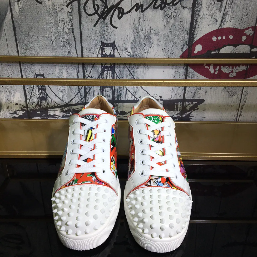 Men's Spiked Toe Casual Skate Shoes with Colorful Print Panels image 1