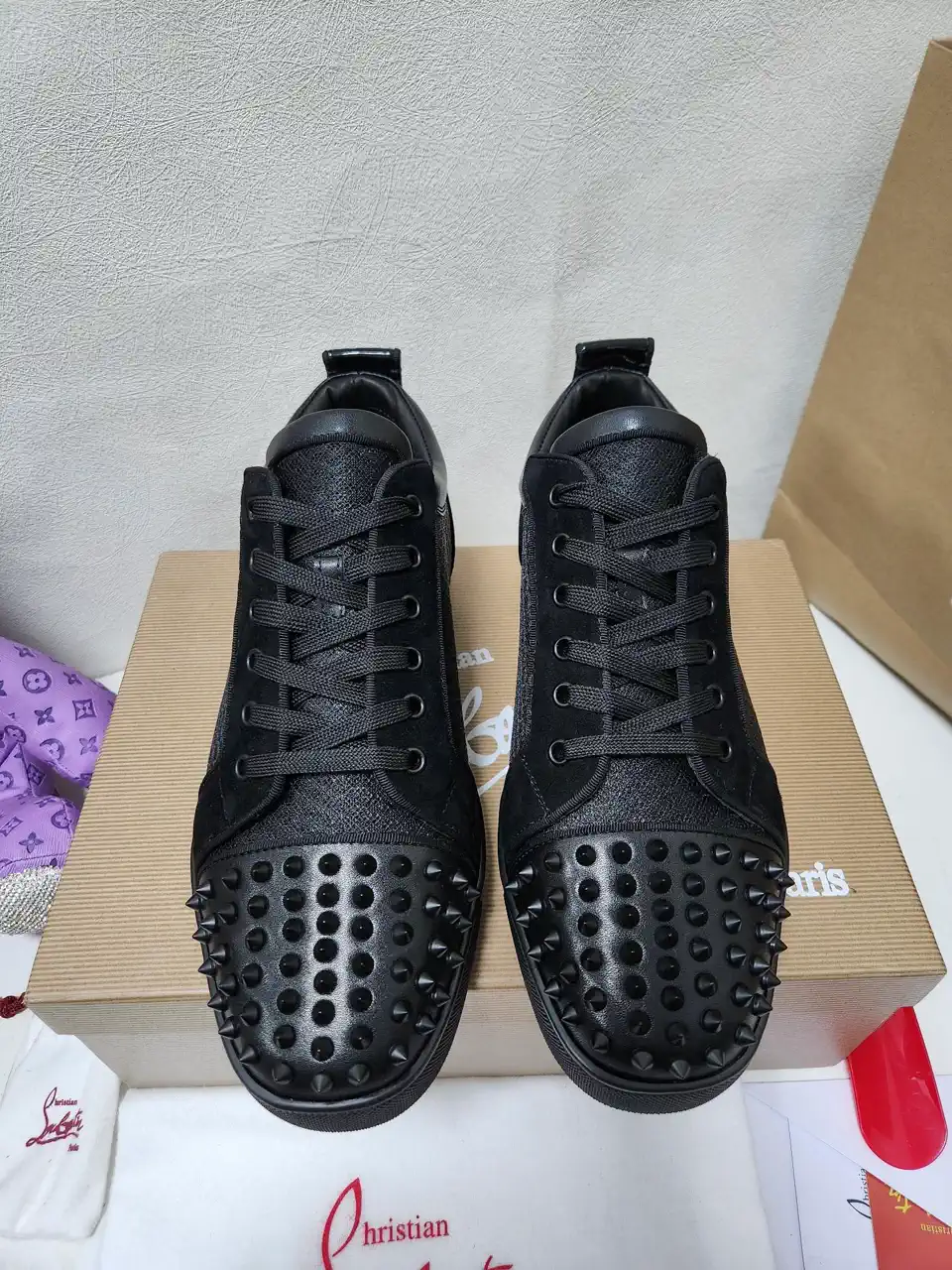 Black Spiked Toe Low-Top Lace-Up Shoes image 1