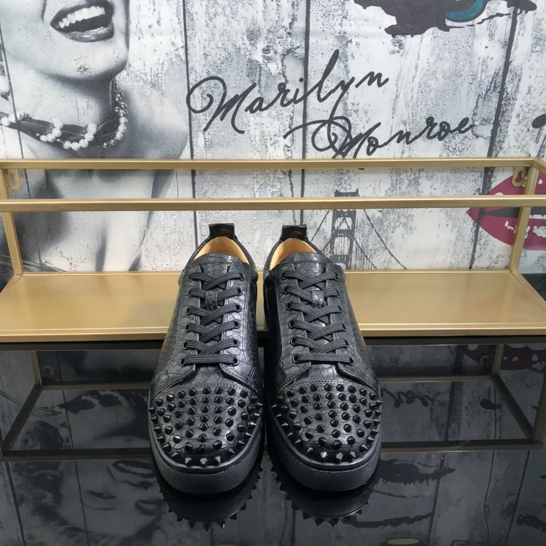 Black Spiked Toe Casual Sneakers image 1