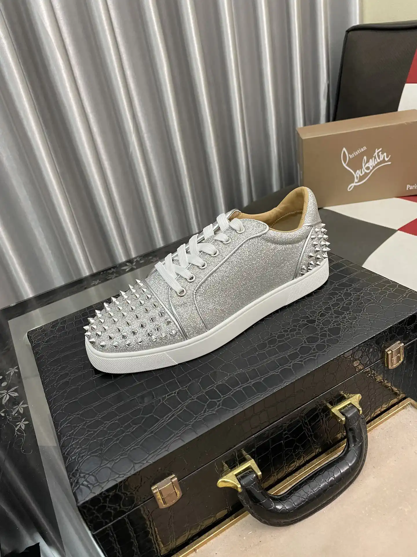 Silver Spiked Casual Sneakers image 1