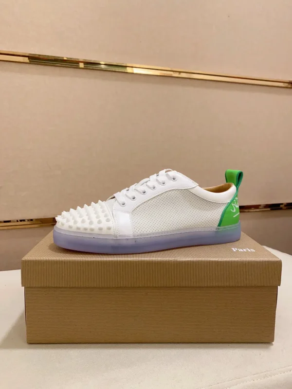 White Spiked Toe Low-Top Sneakers with Green Heel Tab image 1