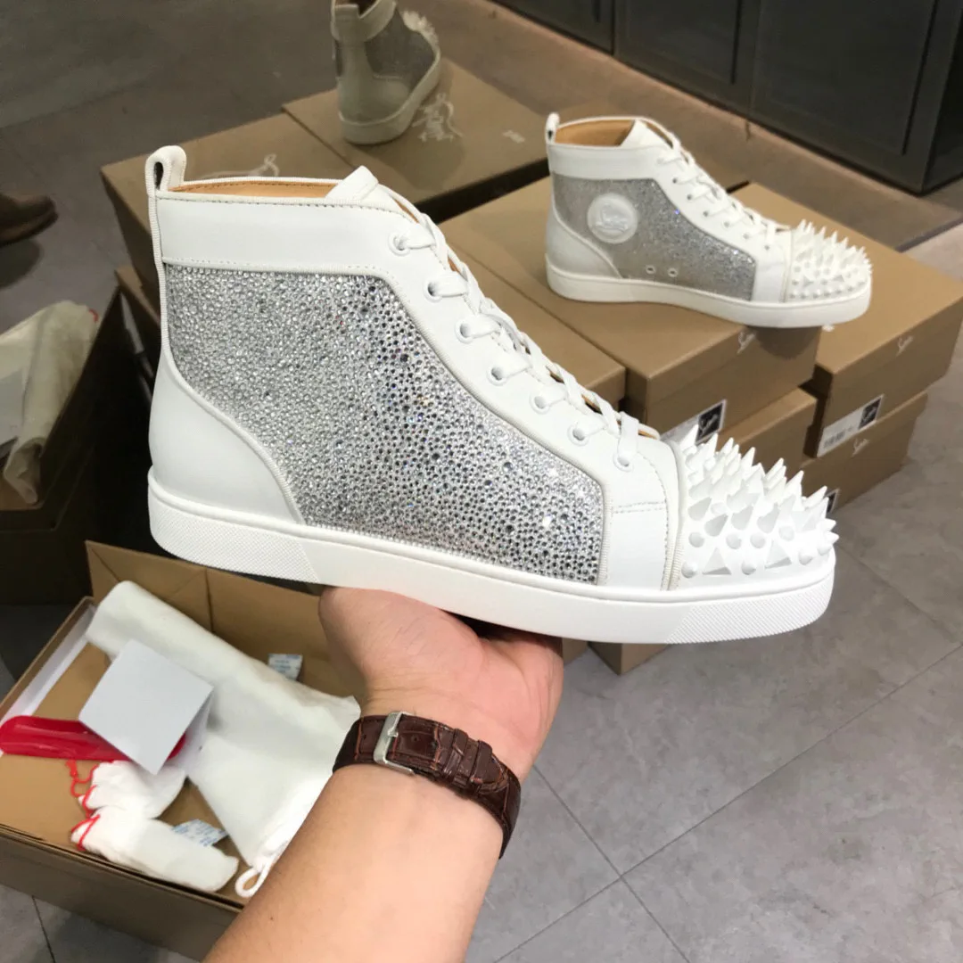 White High Top Sneakers with Rhinestone and Spike Details image 1