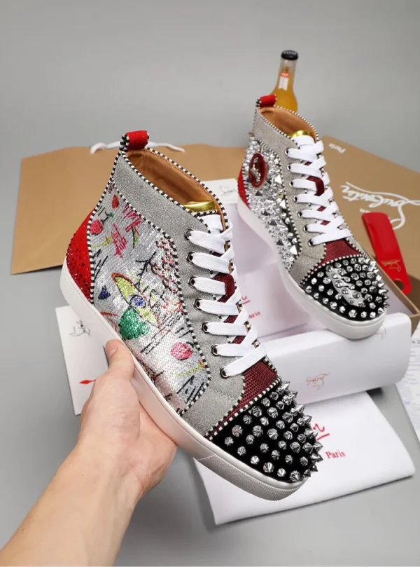 High-Top Casual Skate Shoes with Studs and Graffiti Design image 1
