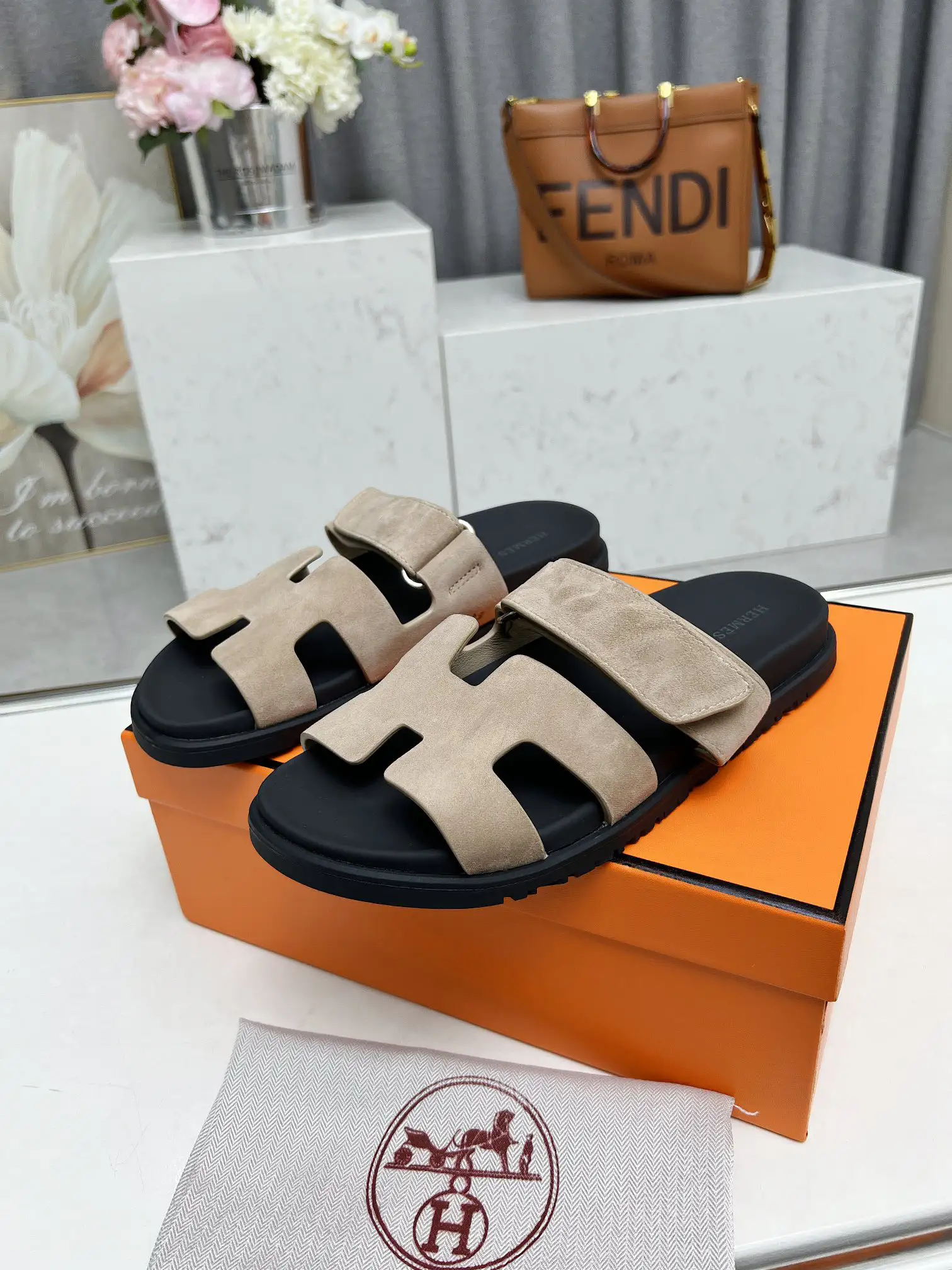 Hermes Chypre H Buckle Velcro Flat Sandals image 1