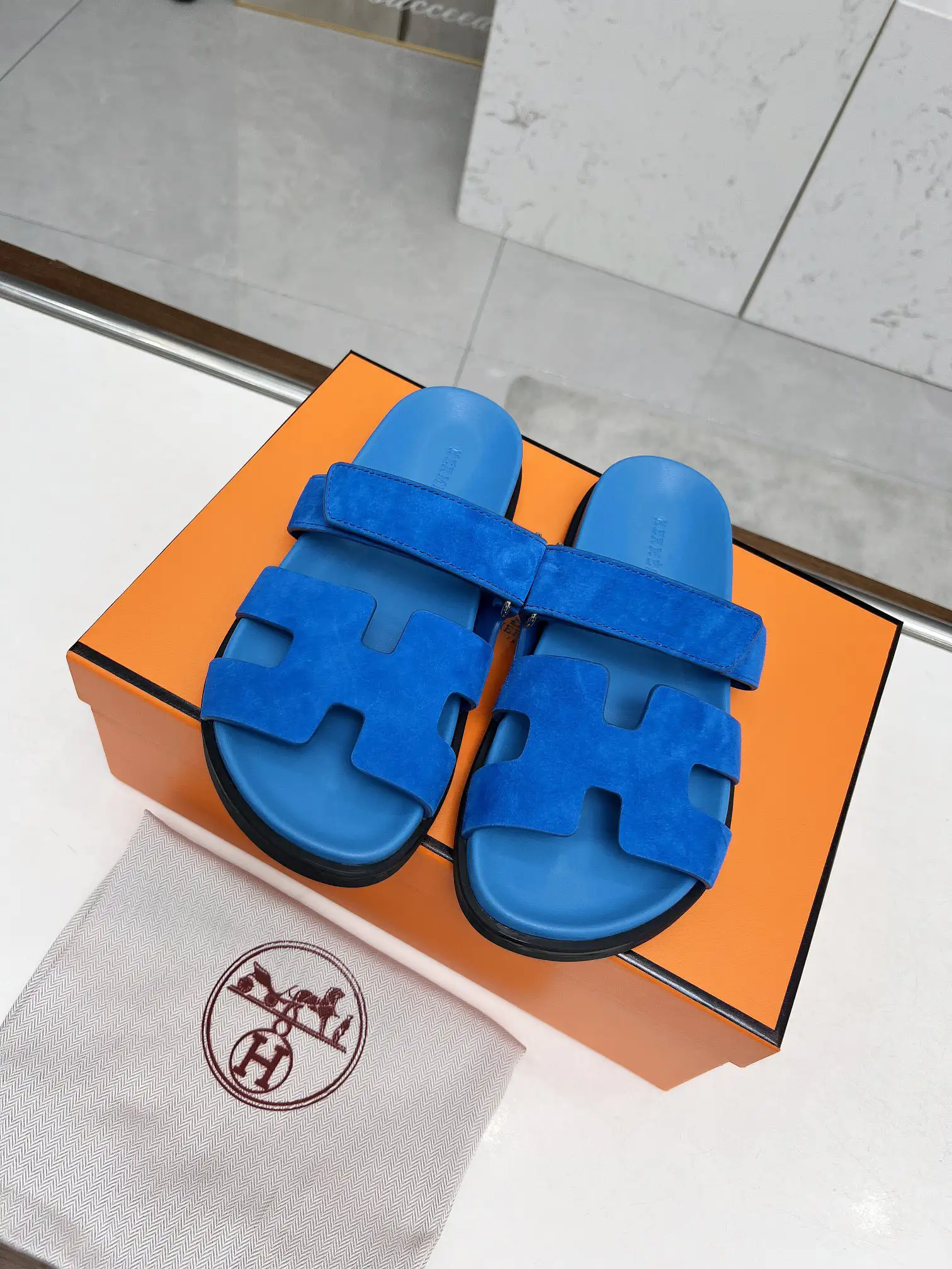 Hermes Chypre H Buckle Velcro Flat Sandals Slippers image 1