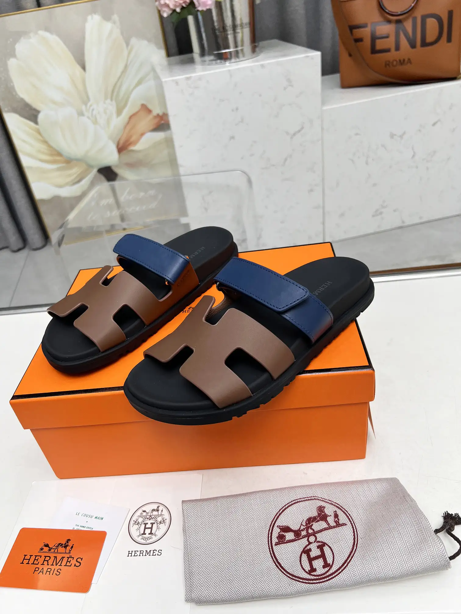 Hermes Chypre H Buckle Velcro Flat Sandals image 1