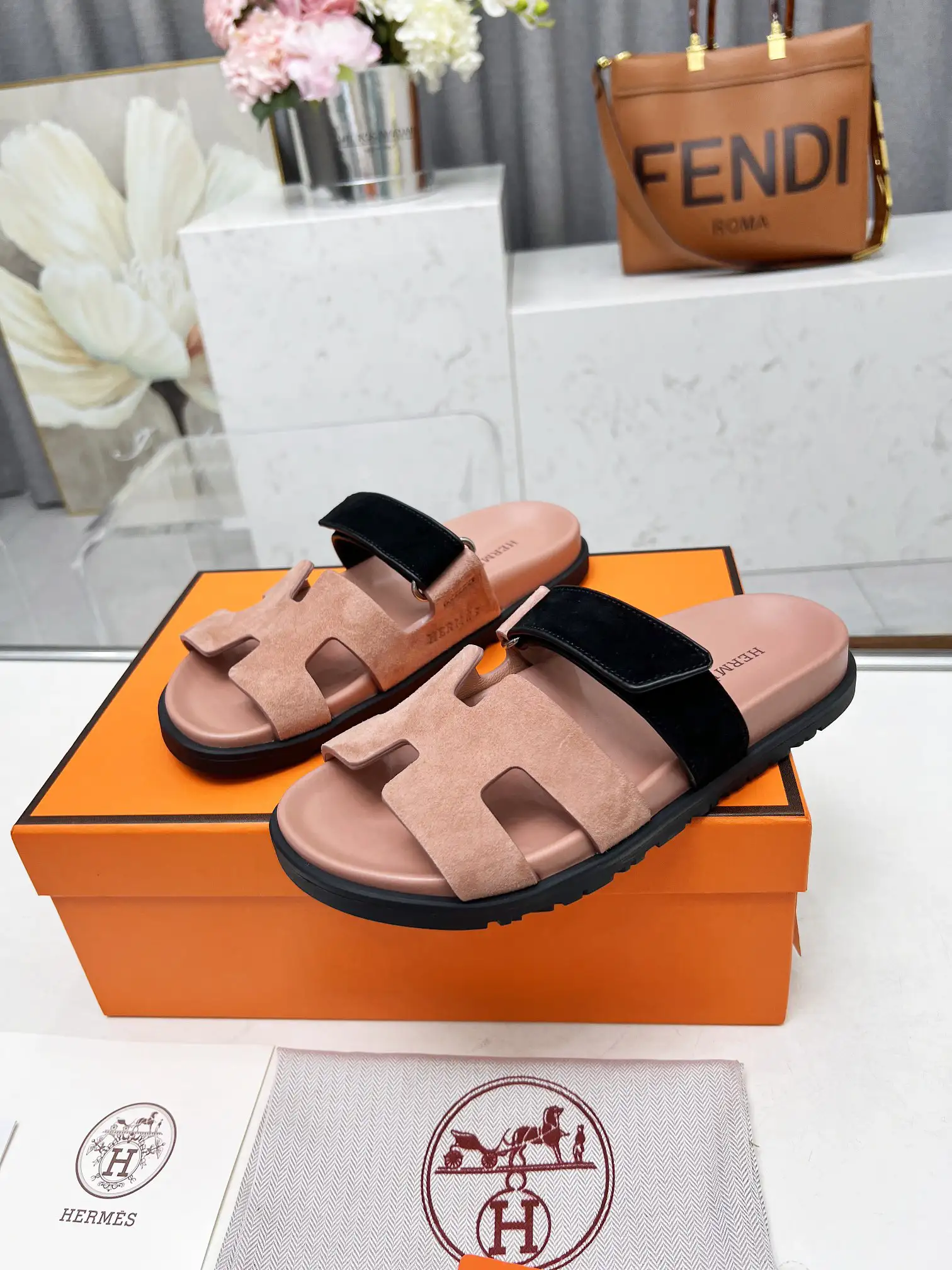 Hermes Chypre H Buckle Velcro Flat Sandals Slippers image 1