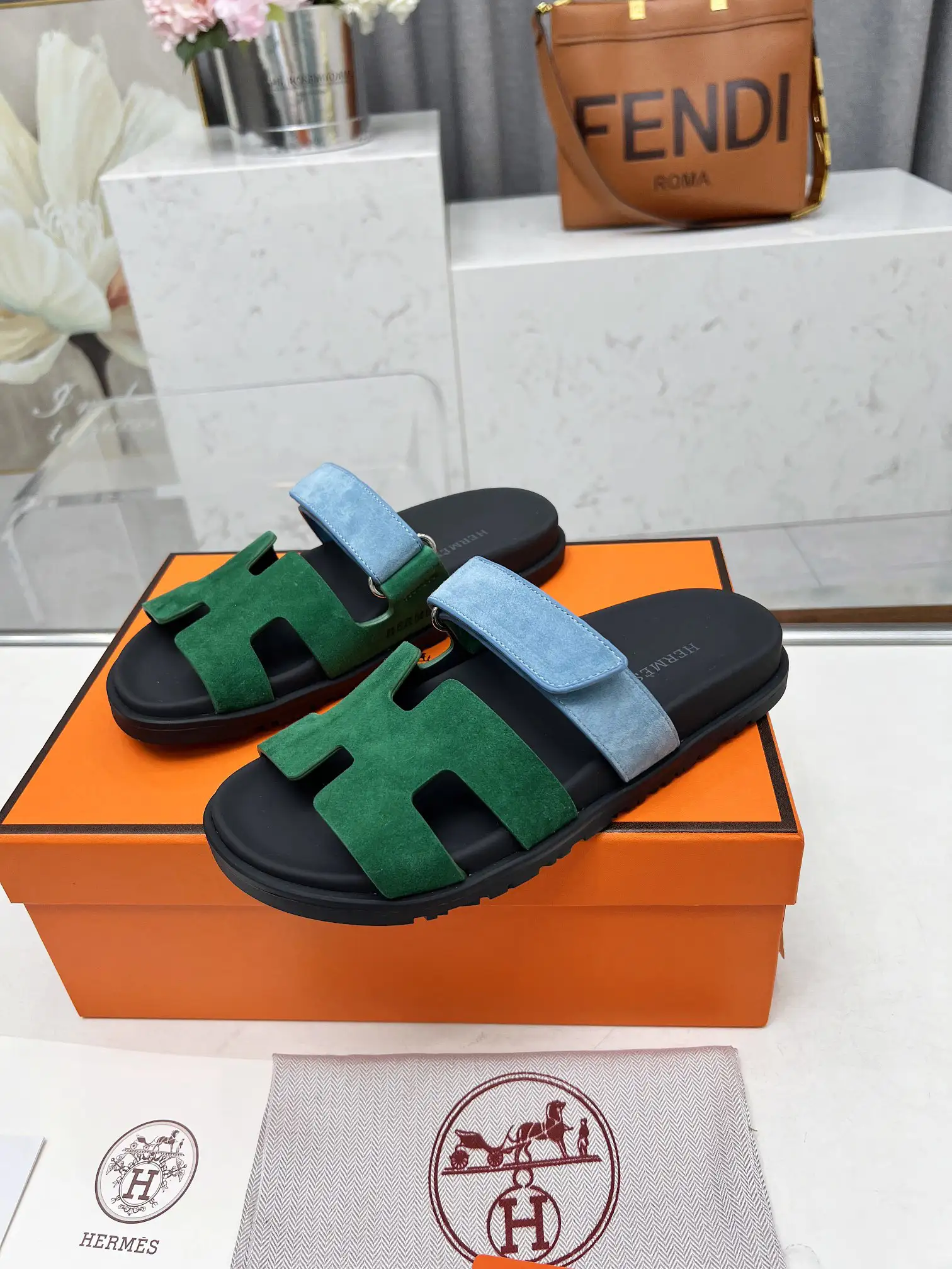 Hermes Chypre H Buckle Velcro Flat Sandals Slippers image 1