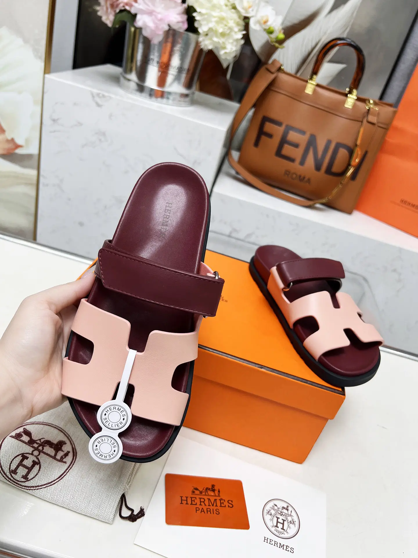 Hermes Chypre H Buckle Velcro Flat Sandals Slippers image 1