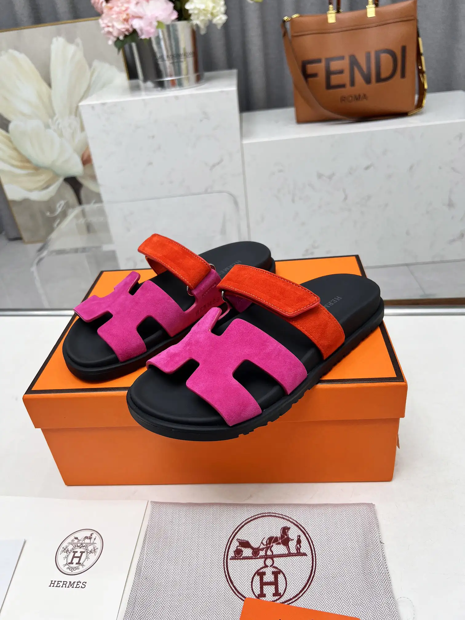 Hermes Chypre H Buckle Velcro Flat Sandals Slippers image 1