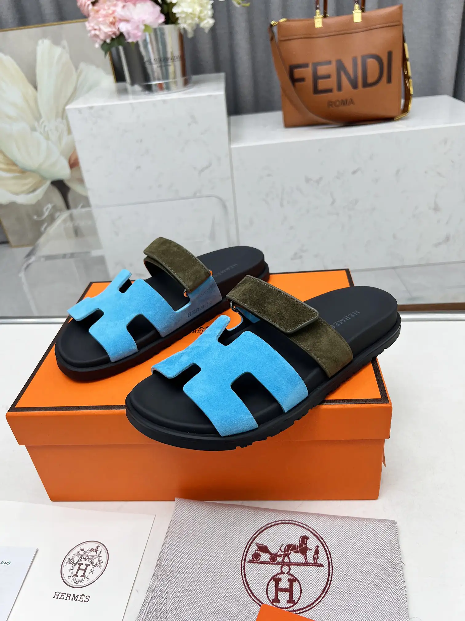 Hermes Chypre H Buckle Velcro Flat Sandals Slippers image 1