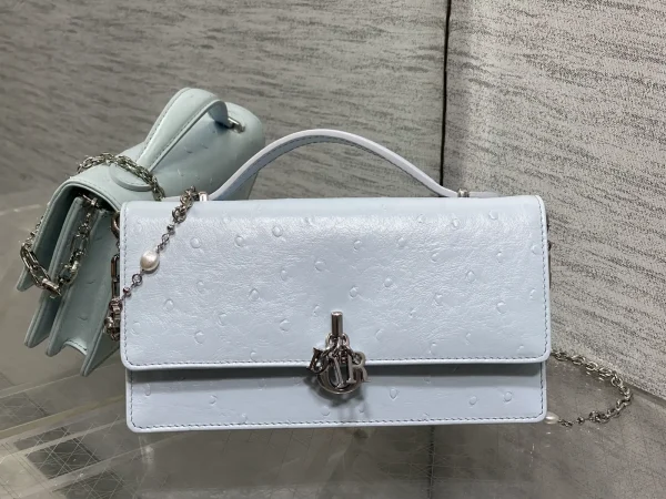 Dior Ostrich Pattern Pearl Chain Top Handle Bag image 1