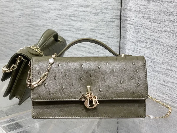 Dior Ostrich Pattern Pearl Chain Top Handle Bag image 1