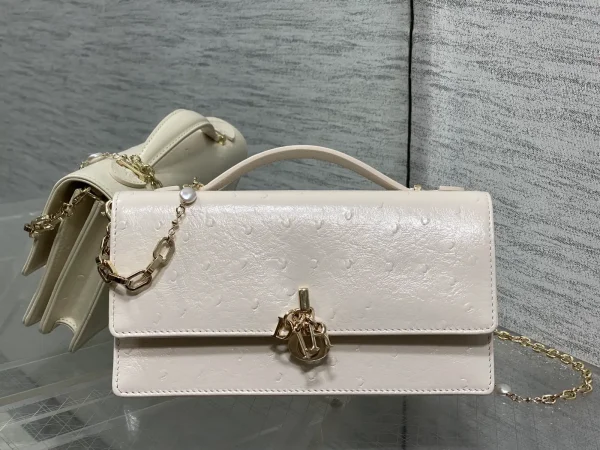 Dior Ostrich Pattern Top Handle Bag with Pearl Chain image 1