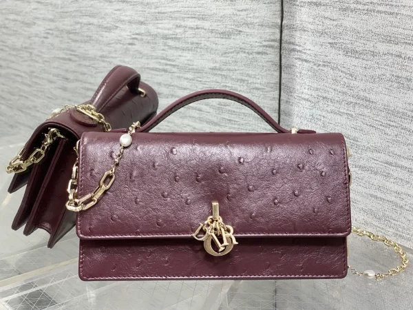 Dior Ostrich Pattern Top Handle Bag with Pearl Chain image 1