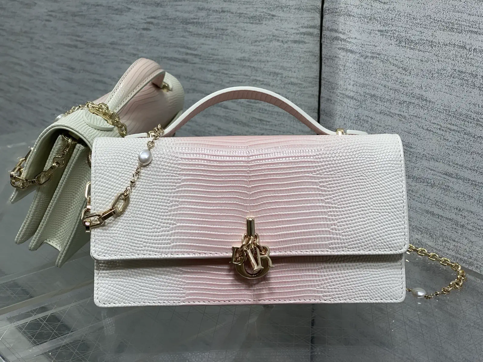 Dior Lizard-Embossed Clutch with Pearl Chain image 1