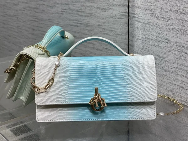 Dior Lizard-Embossed Pearl Chain Clutch Bag image 1