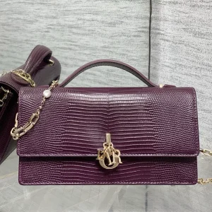 Dior Lizard-Embossed Top Handle Bag with Pearl Chain image 1