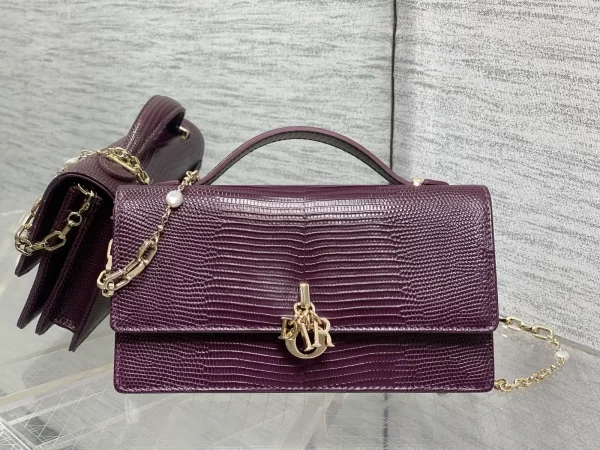 Dior Lizard-Embossed Top Handle Bag with Pearl Chain image 1