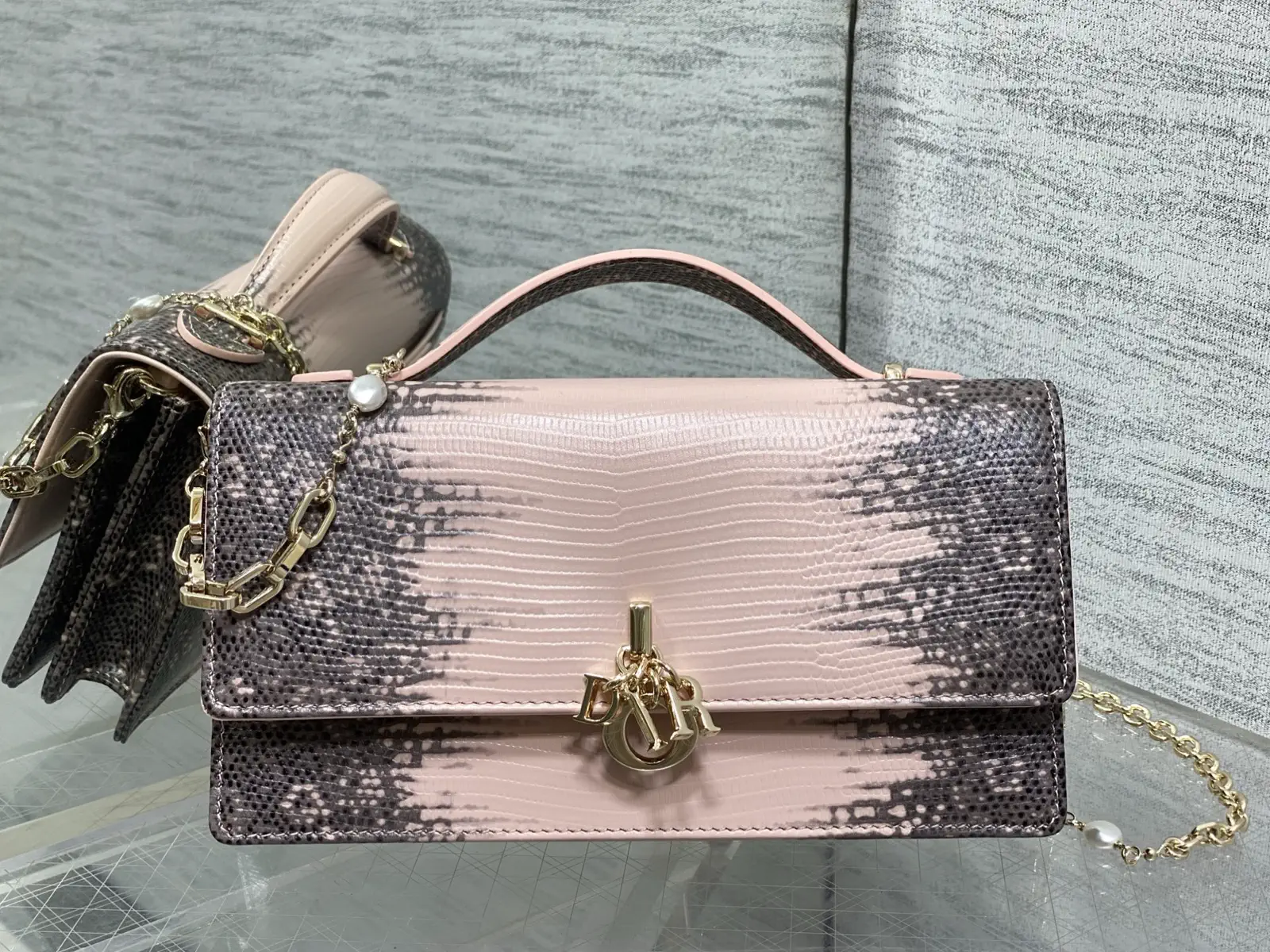 Dior Lizard Embossed Pearl Chain Clutch image 1