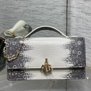 Dior Lizard-Embossed Pearl Chain Top Handle Bag image 1