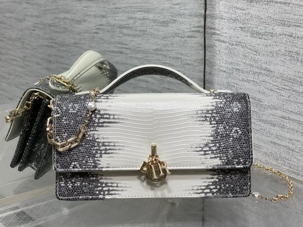Dior Lizard-Embossed Pearl Chain Top Handle Bag image 1