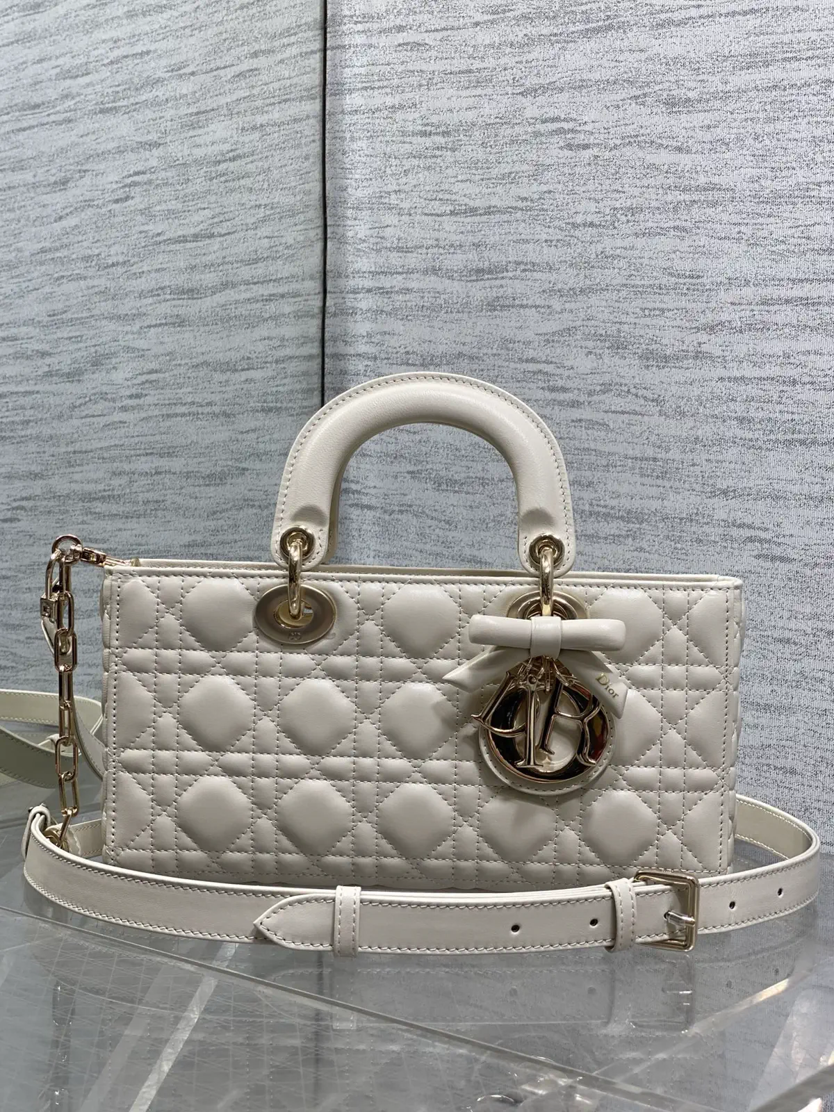 Dior Quilted Top Handle Bag with Bow Charm image 1