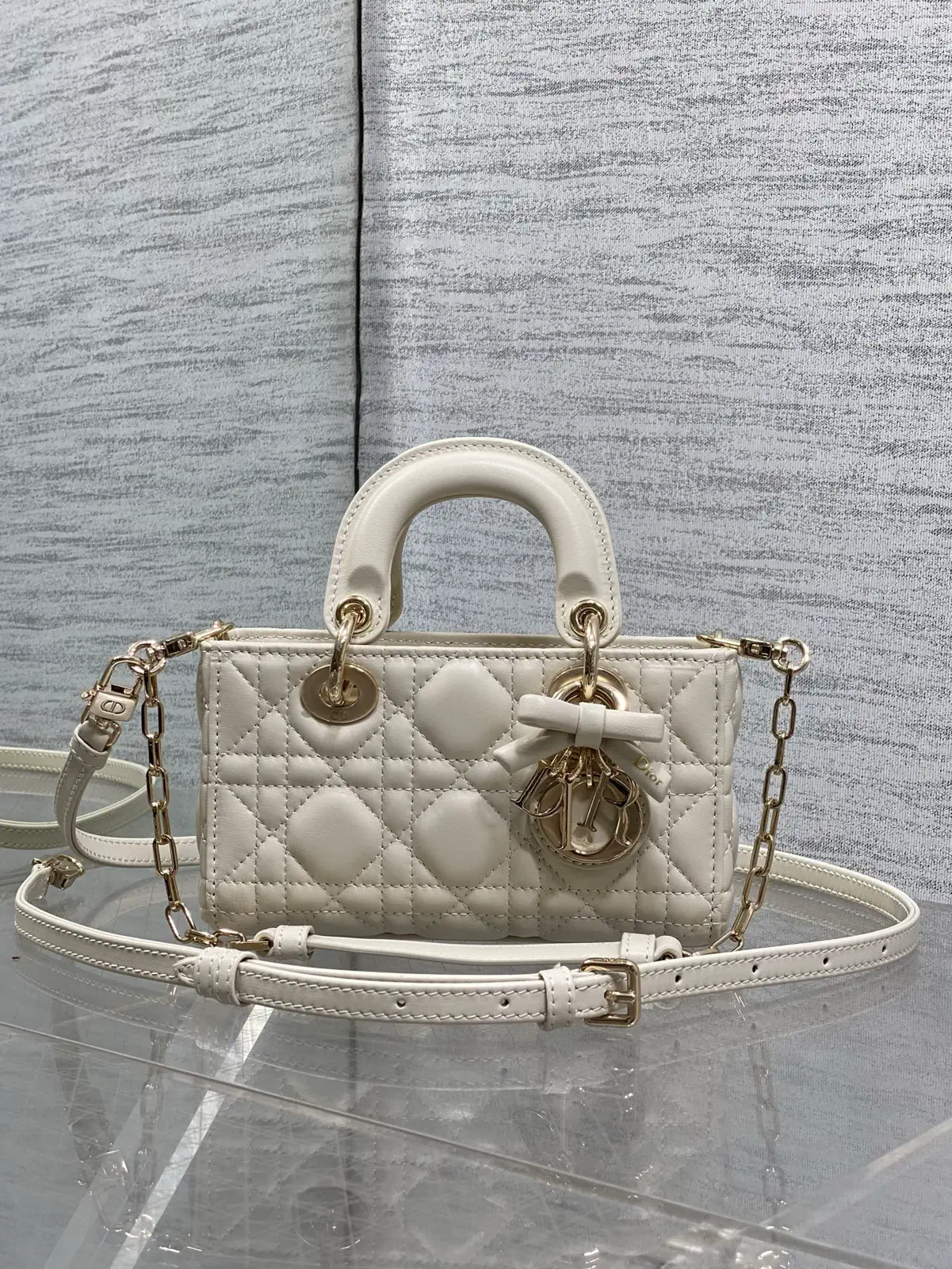 Dior White Quilted D-Joy Top Handle Bag image 1
