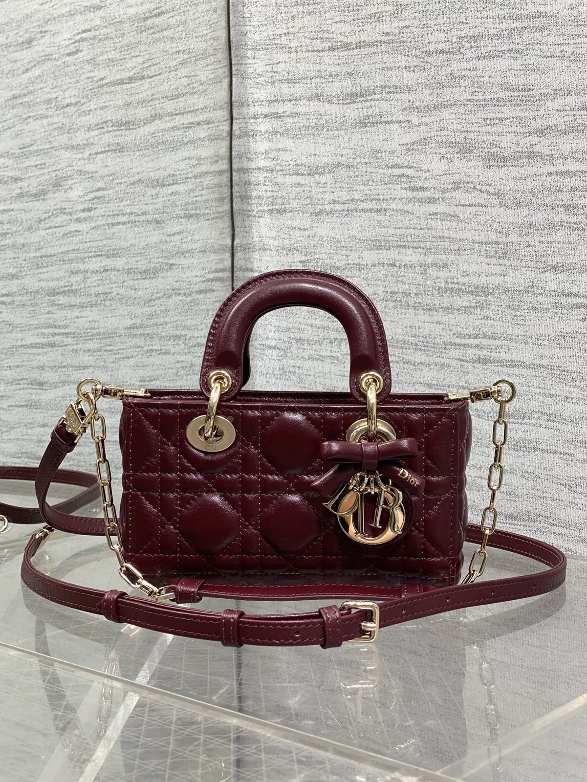 Dior Burgundy Quilted D-Joy Top Handle Bag image 1