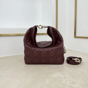 Dior Burgundy Quilted Hobo Bag image 1