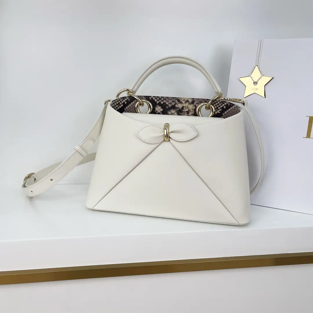 Dior White Top Handle Bag with Bow Detail image 1