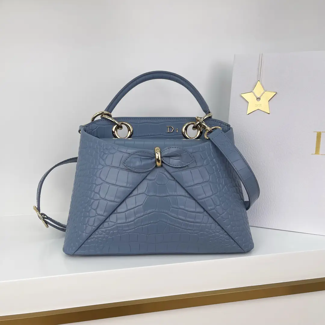 Dior Croc-Embossed Bow Detail Top Handle Bag image 1