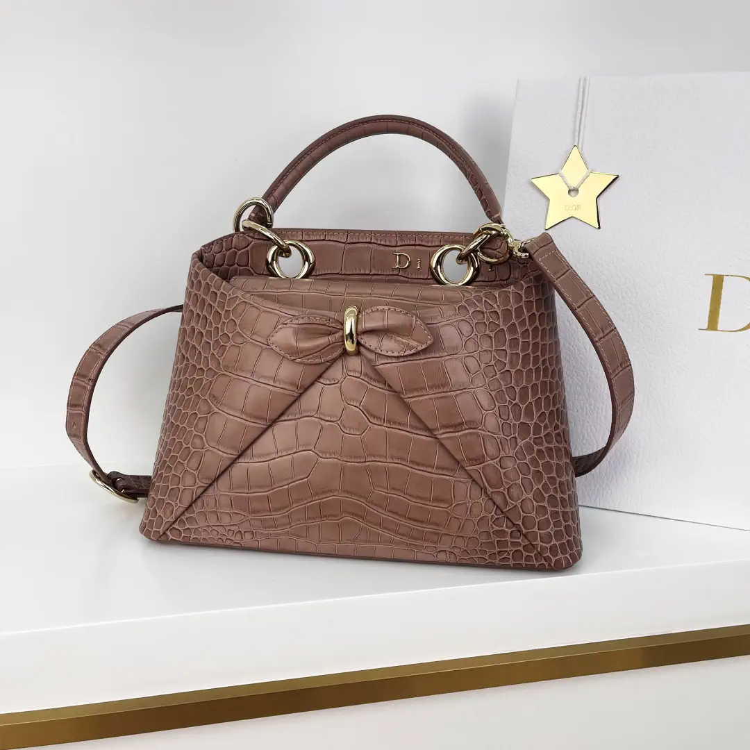 Dior Croc-Embossed Top Handle Bag with Bow Detail image 1